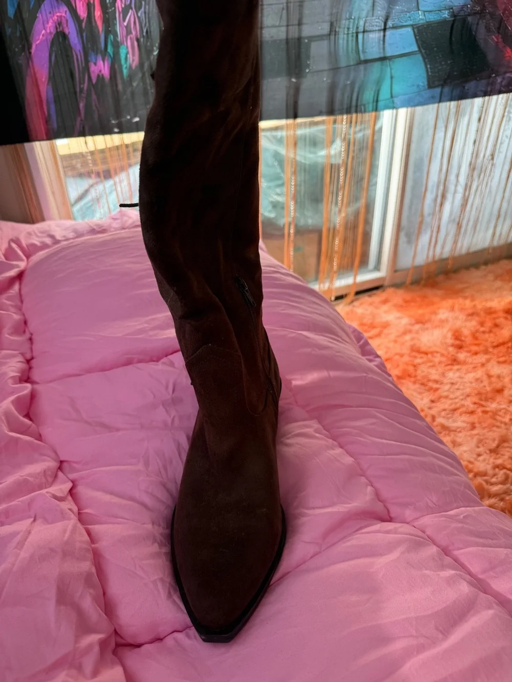 Fringed Over-the-Knee Boots in Dark Brown